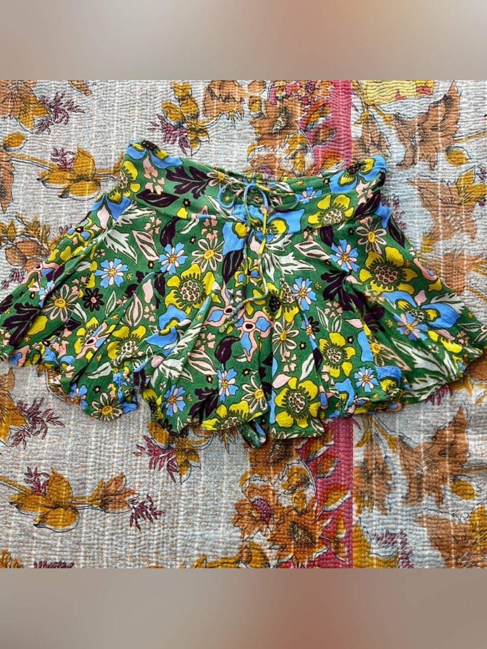 Free People Green Floral Tie-Front Skort